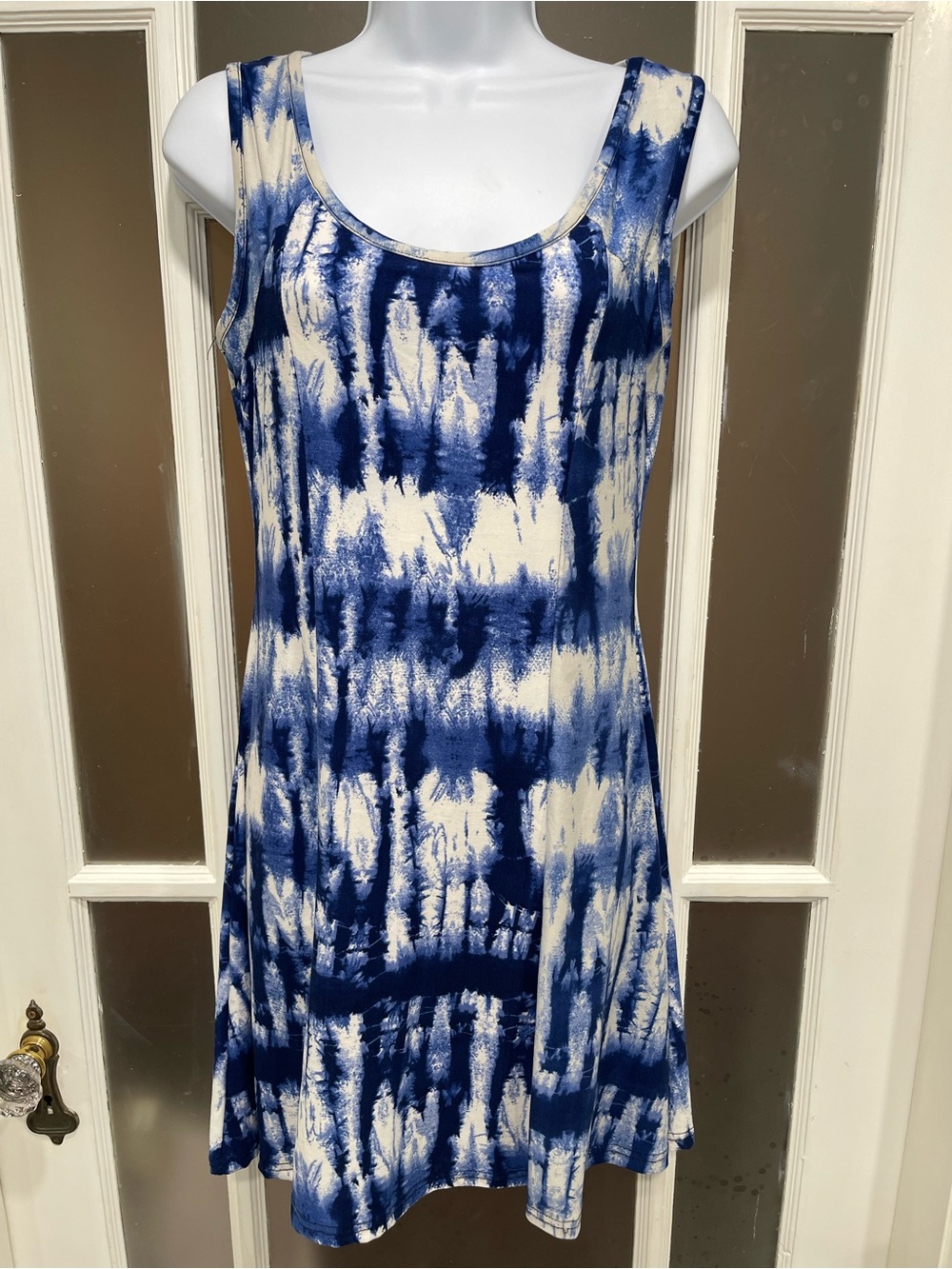 New Mix Navy and White Tie-Dye Scoop Neck Mini Dress